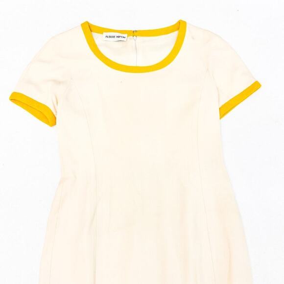 Albert Nipon Contrast Yellow Trim Beige Shift Dress Wool Size 4 - Picture 7 of 7